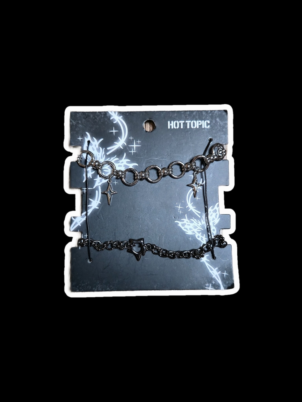 Hot Topic Gunmetal Shining Star & Black Spikey Star Chain Bracelet Set